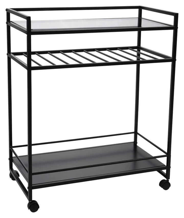 Barwagen - Schwarz - Metall - Glas - H 86 cm - rollbar