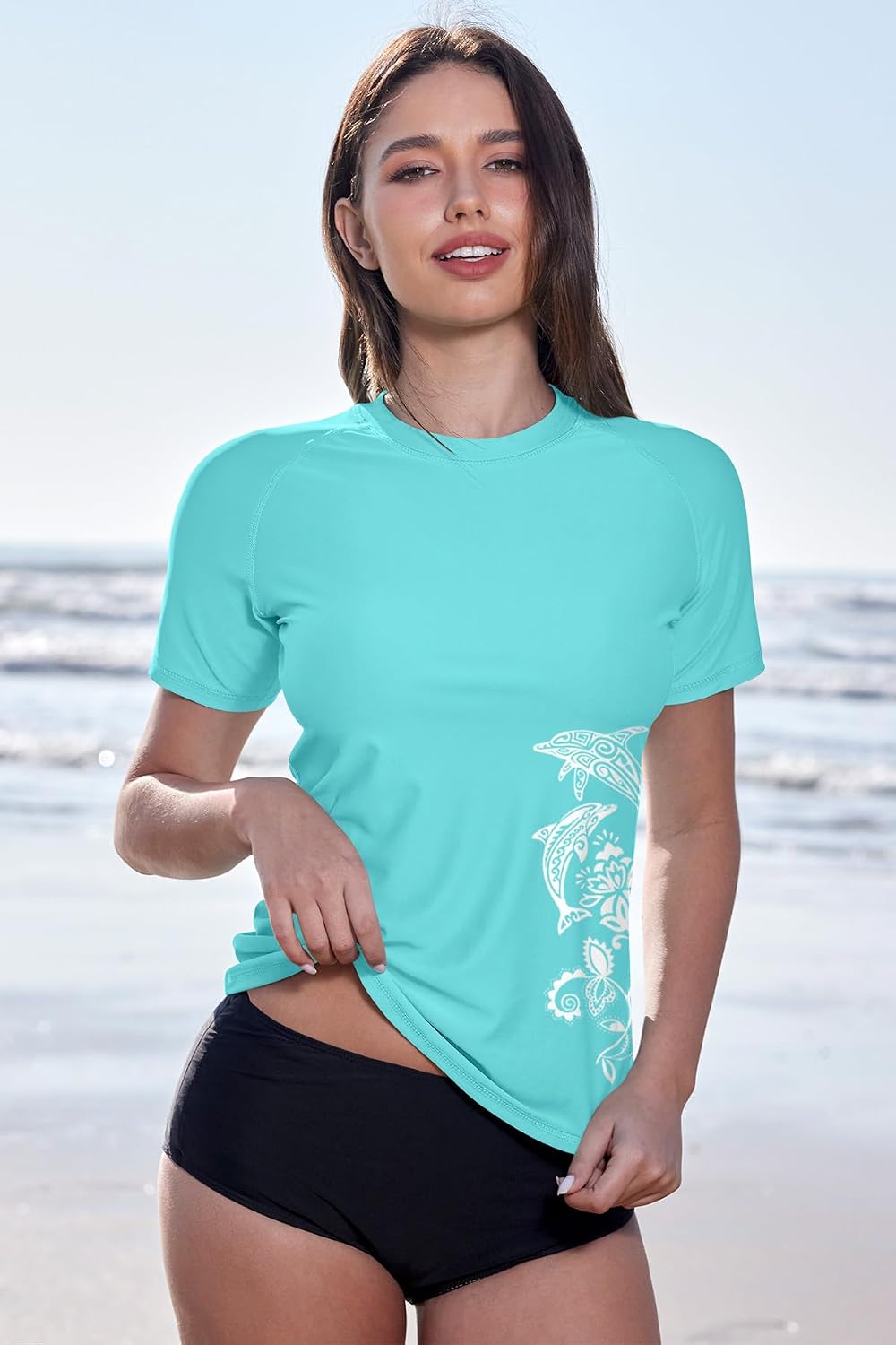 BesserBay Schwimmshirt Damen Kurzarm UV Shirt UPF 50+ Rashguard Women Rundhals Schnelltrocknend Bade