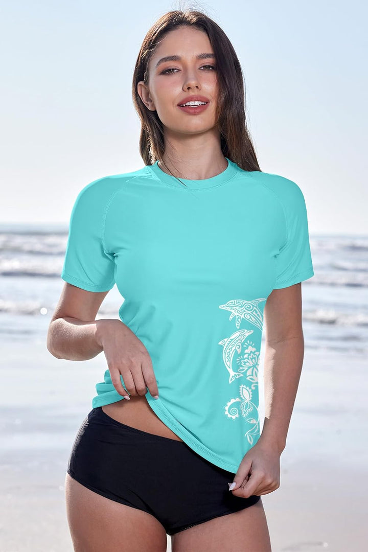 BesserBay Schwimmshirt Damen Kurzarm UV Shirt UPF 50+ Rashguard Women Rundhals Schnelltrocknend Bade