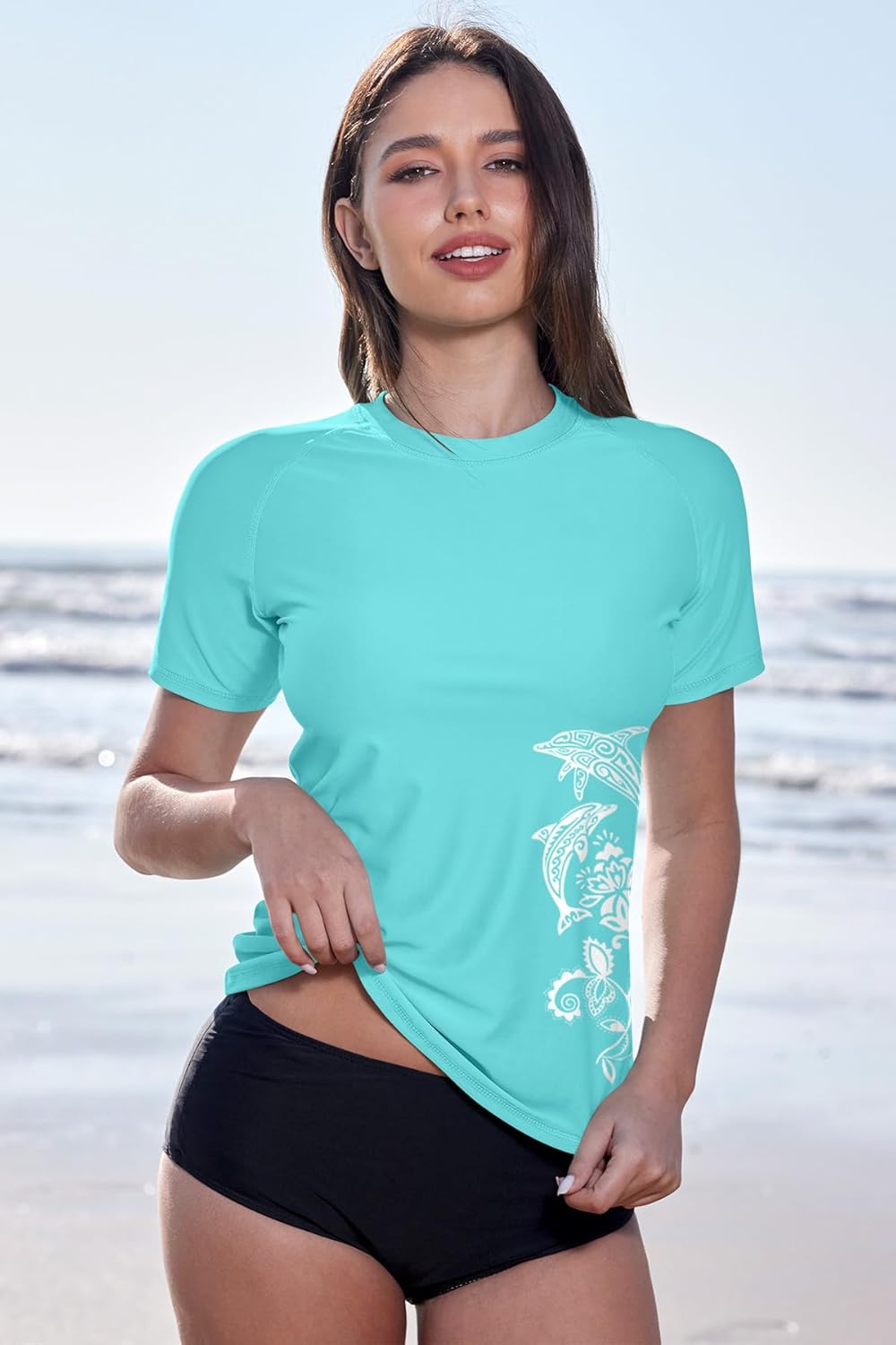 BesserBay Schwimmshirt Damen Kurzarm UV Shirt UPF 50+ Rashguard Women Rundhals Schnelltrocknend Bade