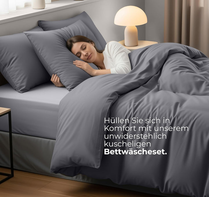 Utopia Bedding Bettwäsche Set - Mikrofaser Bettbezug 260x240 cm + 2 Kissenbezüge 65x65 cm - Grau 260