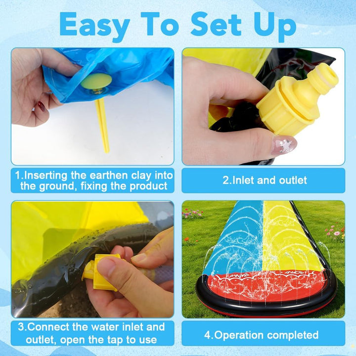 Foreverup 610CM Wasserrutsche Garten für Kinder,Wasserrutschmatte mit 2 Bodyboards, Aufblasbare Wass