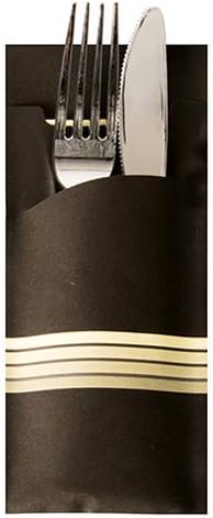 520 Bestecktaschen 20 cm x 8,5 cm schwarz/weiss "Stripes" inkl. farbiger Serviette 33 x 33 cm 2-lag.