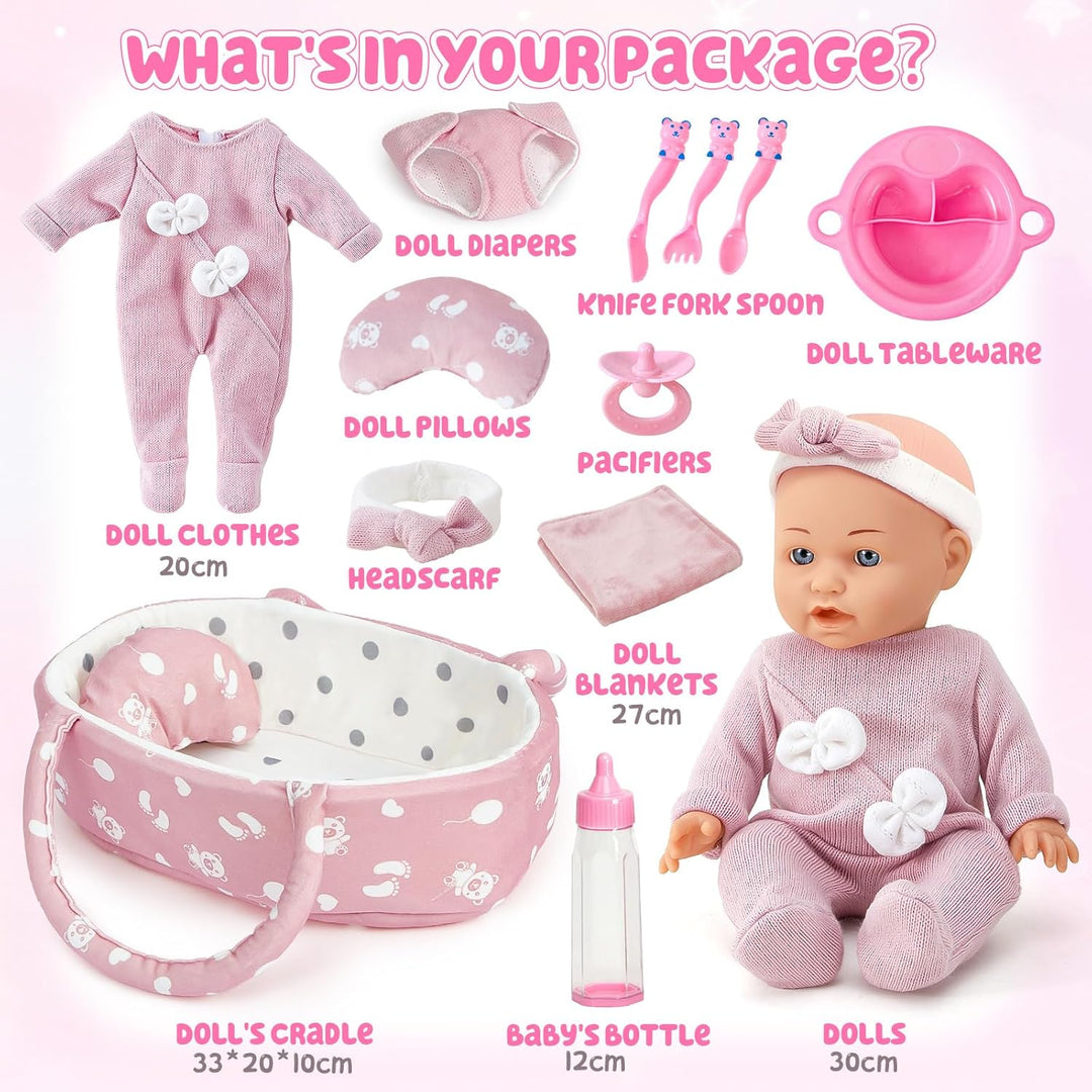Puppenzubehör Puppen Zubehör mit Puppenbett Puppenwindeln für 30cm Puppen, Tragbares , Geschenk für