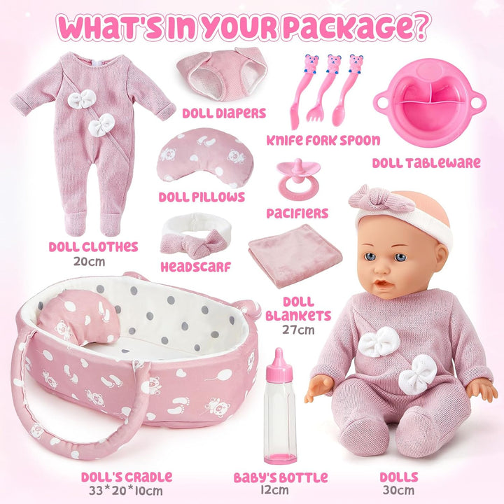 Puppenzubehör Puppen Zubehör mit Puppenbett Puppenwindeln für 30cm Puppen, Tragbares , Geschenk für