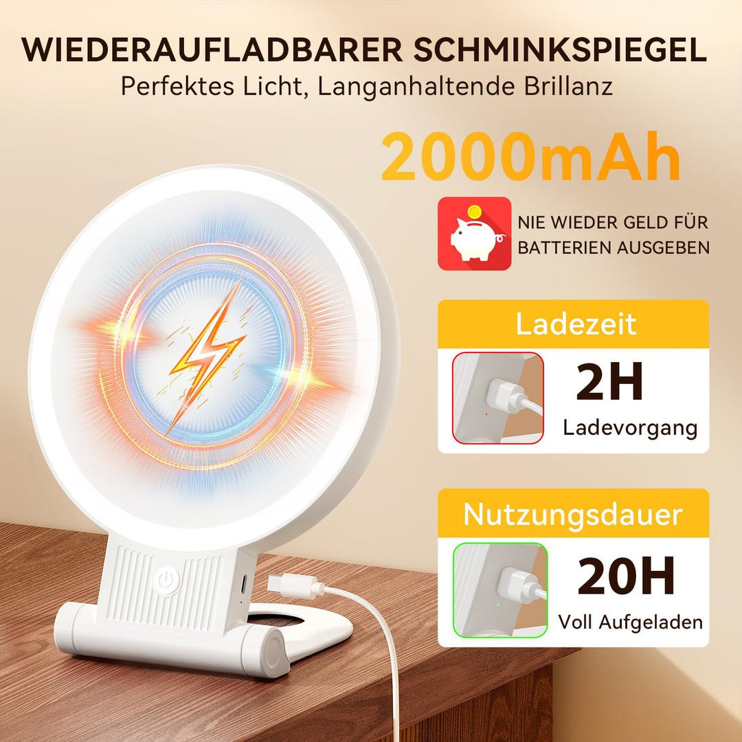 Auxmir Kosmetikspiegel mit Beleuchtung, 30X/1X Doppelseitig Schminkspiegel mit Licht, Dimmbar Spiege