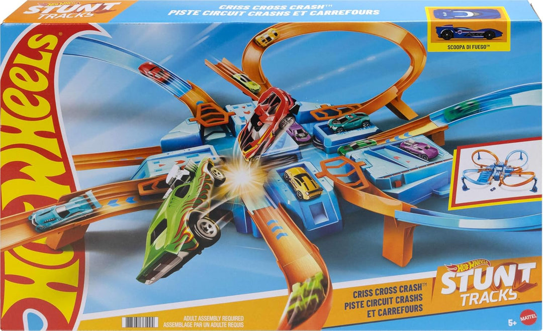 Hot Wheels DTN42 - Trackset, mit Rampen, Kreuzungen und Looping, Parkplätzen, + 1 Fahrzeug B01ARGC5F