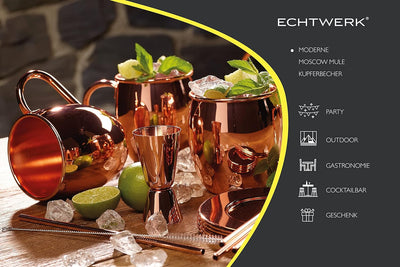 ECHTWERK Moscow Mule Kupferbecher 13er Set gefertigt aus Edelstahl bestehend aus 4x Kupferbecher 500
