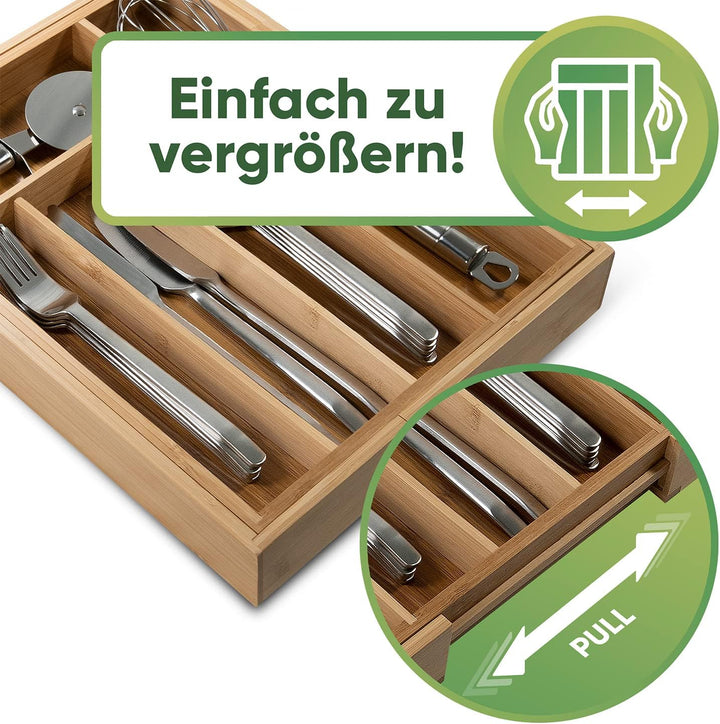Loco Bird Besteckkasten für Schubladen - 5 bis 7 Fächer - ausziehbarer Bambus Besteckeinsatz für Sch