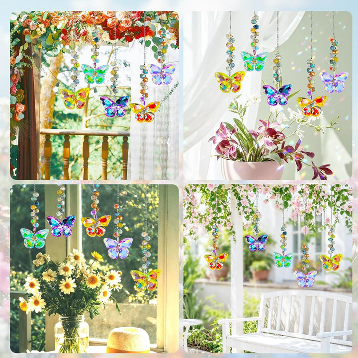 5 Stück Sonnenfänger Kristall Windspiel Fenster Anhänger Schmetterling Regenbogen Kristalle Deko Fen