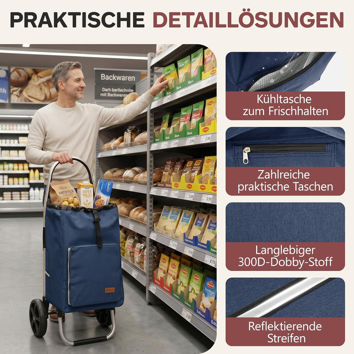 Sekey Einkaufstrolley klappbar, 3-in-1 Einkaufswagen (Trolley, Sackkarre & Rucksack), mit leichtem A