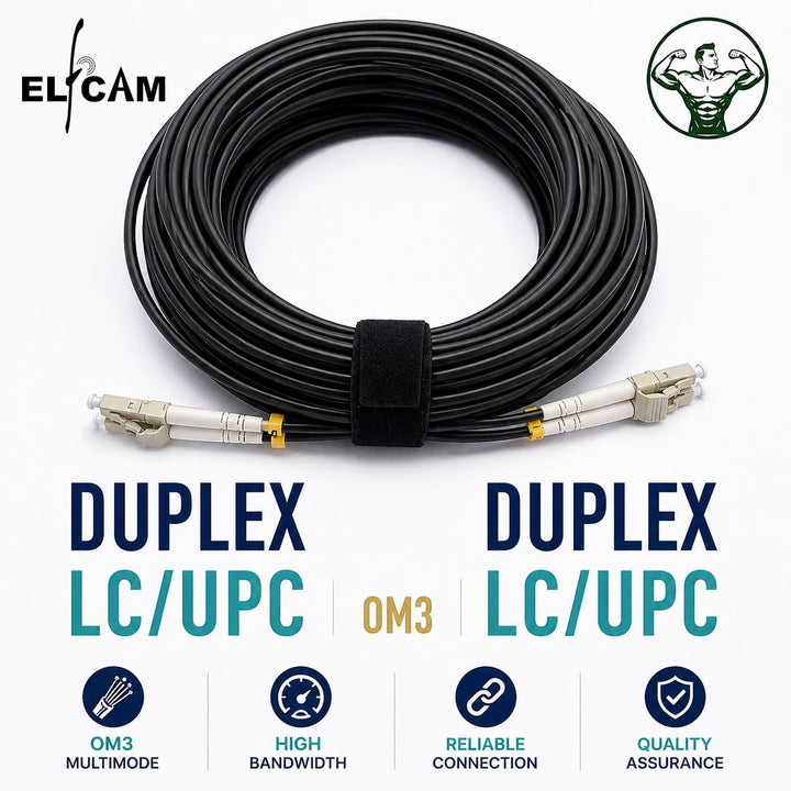 Elfcam Gepanzertes Glasfaserkabel OM3 LC/UPC-LC/UPC Duplex 250 m | Multimode 50/125 µm, LSZH-Mantel,