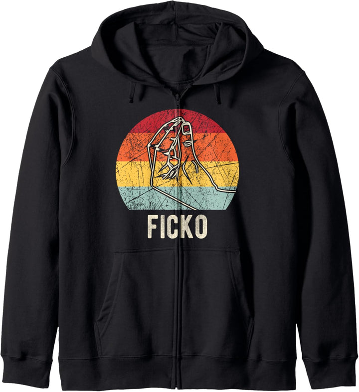 Vintage Du bisch ein Ficko italiensche Geste Handzeichen Kapuzenjacke