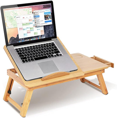 Ejoyous Laptoptisch Schreibtisch, Bambus Höhenverstellbar Tabletttisch Faltbar Notebooktisch Betttis