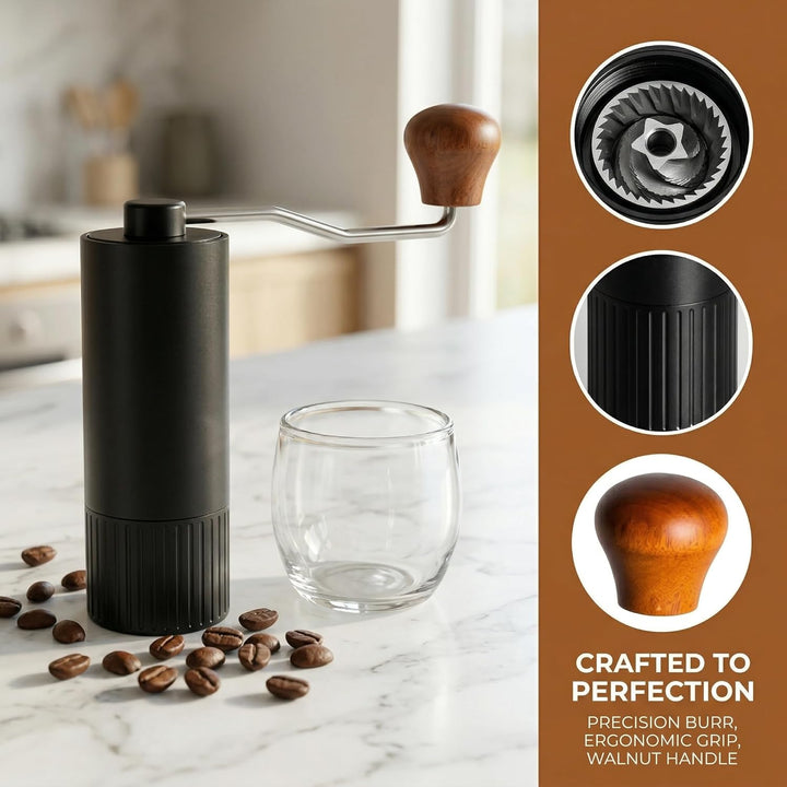 Handkaffeemühle mit CNC 420 Edelstahl Kegelmahlwerk, Verstellbarer Mahlgrad Tragbare Manuelle Kaffee