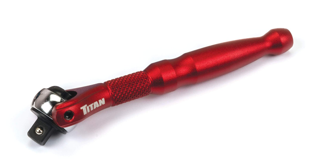 Titan 11320 1/4 Zoll Antrieb x 4 Zoll 90 Zähne Schwenkkopf Micro Ratsche – Rot Drehgelenk, Rot, Dreh
