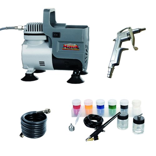Mauk Airbrush Kompressor Set mit Farben und Zubehör