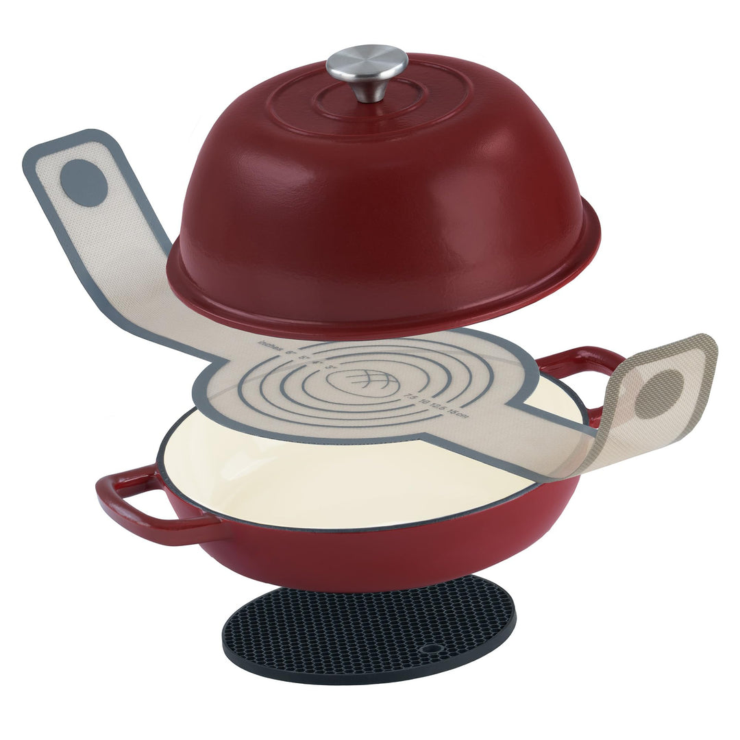 Mahlzeit Gusseisen Brottopf Set emailliert | 6,4 Liter | Dark Cherry | Brotbackform mit Brotschlinge
