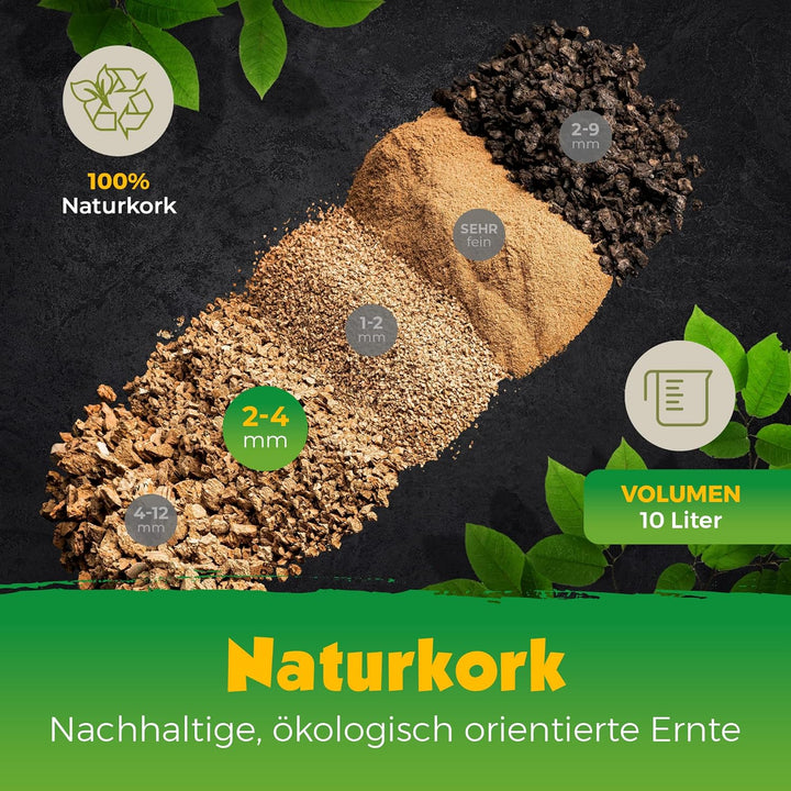 Kork-Deko 10 Liter Korkgranulat/Terrariensubstrat, subtropisch (2-4 mm) Korkschrot aus geschroteter