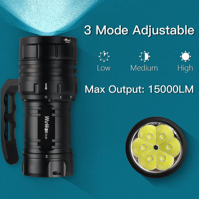 Wurkkos DL06 Tauchlampe, 15000 Lumen Tauchen Taschenlampe Wiederaufladbar, 6* XHP50.2 LEDs Unterwass