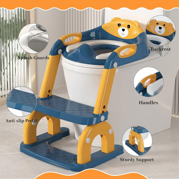 Toilettenleiter für Kinder 8-fach höhenverstellbar, klappbarer 2-in-1 Toilettensitz mit Treppe als T