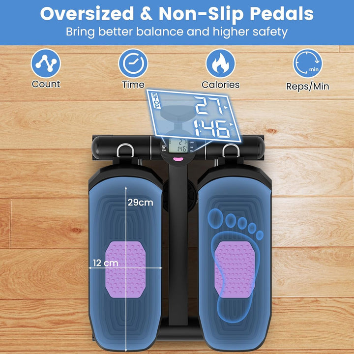 KOMFOTTEU Mini Stepper tragbar, Swing Stepper höhenverstellbar mit Widerstandsbändern, LCD-Bildschir