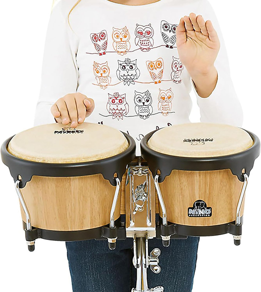 Nino Percussion NINO3NT-BK Holzbongo Kessel natur / Hardware schwarz