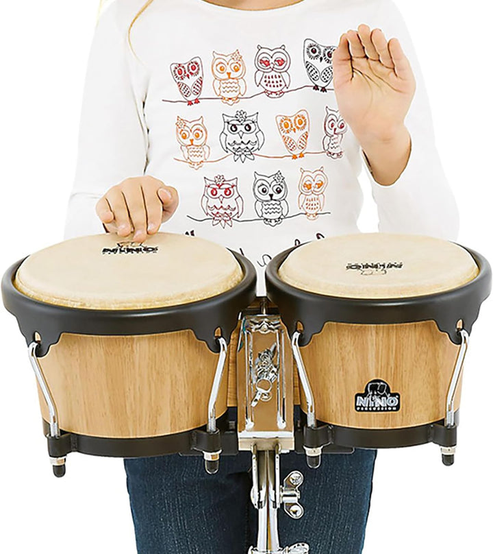 Nino Percussion NINO3NT-BK Holzbongo Kessel natur / Hardware schwarz