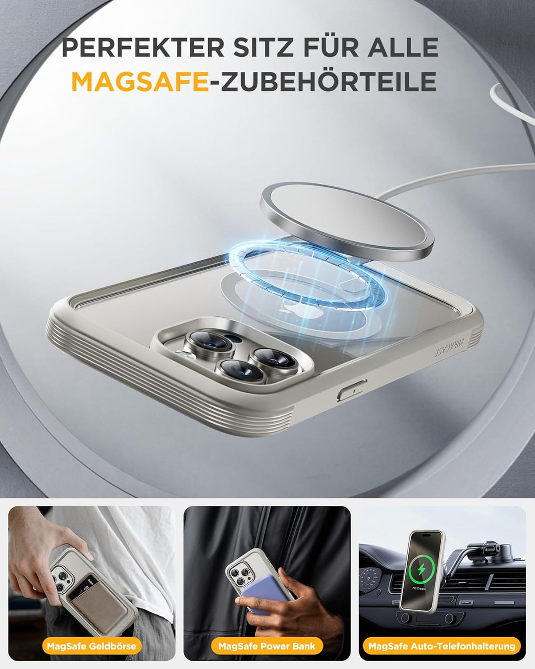 Miracase 360 Grad für iPhone 15 Pro Hülle Magnetisch mit Eingebaut Glas Schutzfolie und Kameraschutz