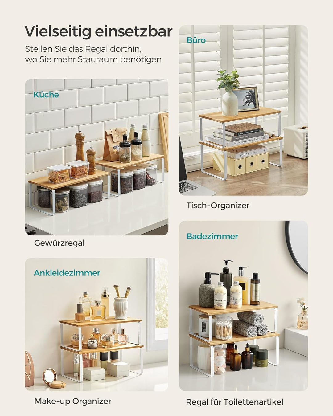 SONGMICS Gewürzregal, 2er Set Küchen-Organizer, Küchenregal, Schrank-Organizer Küche, erweiterbar, k