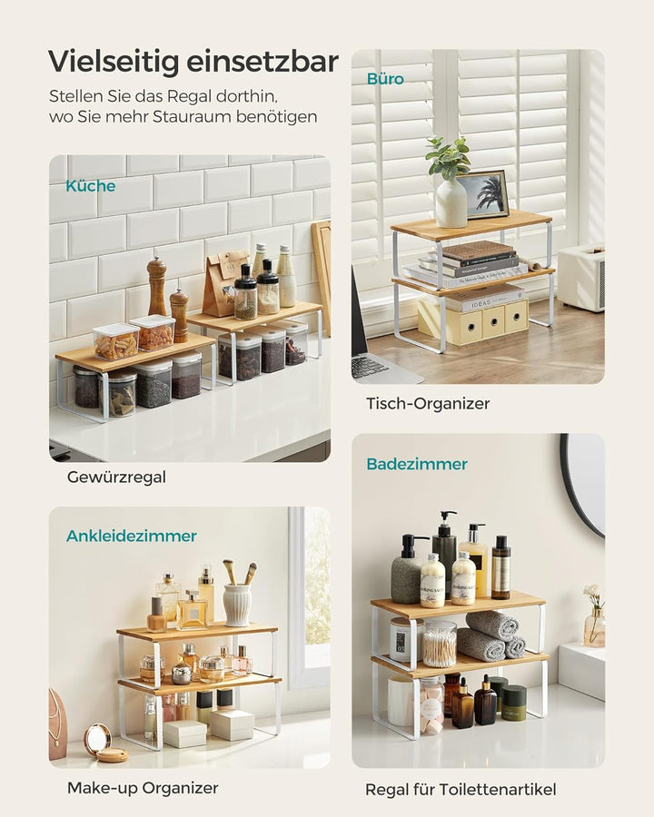 SONGMICS Gewürzregal, 2er Set Küchen-Organizer, Küchenregal, Schrank-Organizer Küche, erweiterbar, k
