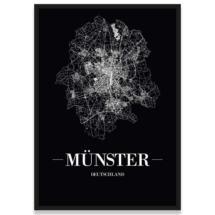 JUNIWORDS Stadtposter, Münster, Wähle eine Grösse, 40 x 60 cm, Poster mit Rahmen, Schrift A, Schwarz