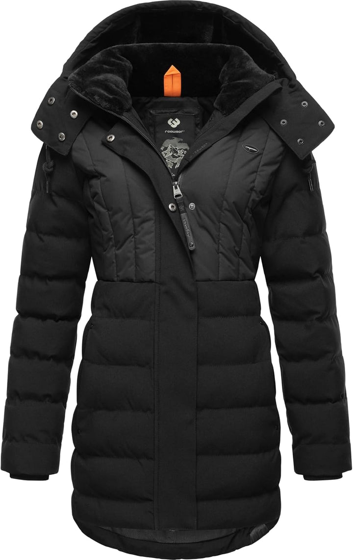Ragwear Damen Wintermantel Warmer wasserdichter Steppmantel lang mit Kapuze Ashanta Block XS-6XL XXL
