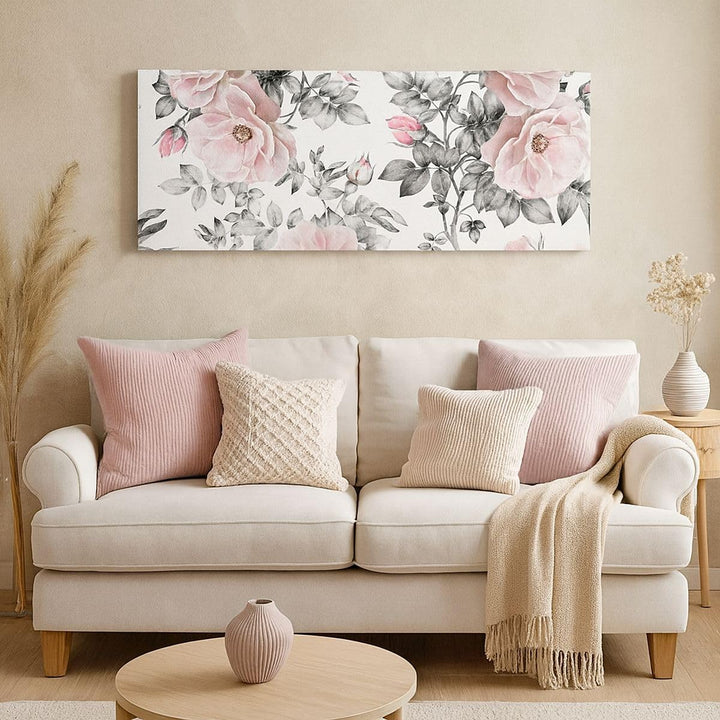 Wandbilder Dekoration Wohnzimmer Blumen Blätter Pflanze Rose Panorama Bilder auf Leinwand 120x50cm L
