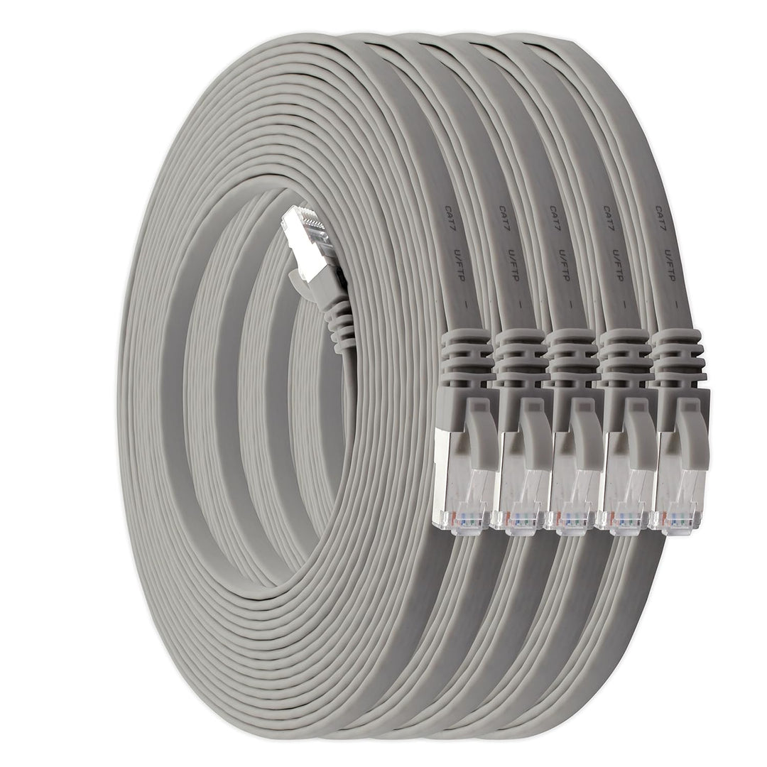 1aTTack.de 10m - grau - 5 Stück Cat7 Flachkabel Netzwerkkabel Cat 7 Rohkabel Gigabit Lan (10Gbit/s)