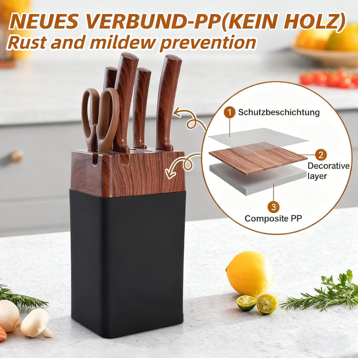 Messerset mit Messerblock, 7-Teilig Hochwertige Edelstahl Küchenmesser mit ergonomischen Griffen, Me