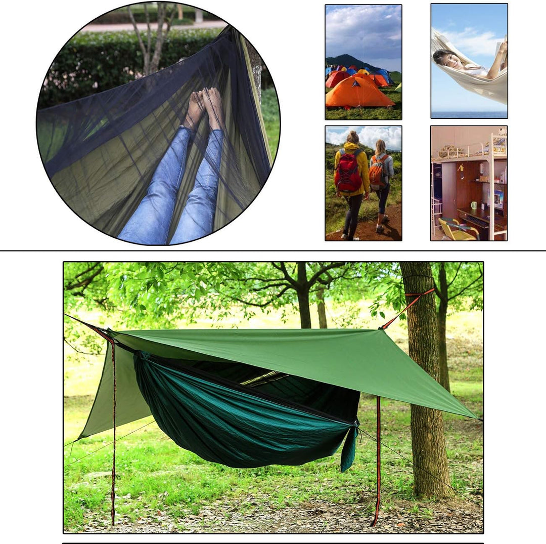 Camping Hängematten Set, Einzel Doppel Hängematte, Moskitonetz, Insektennetz, Regenfliege, hochfeste