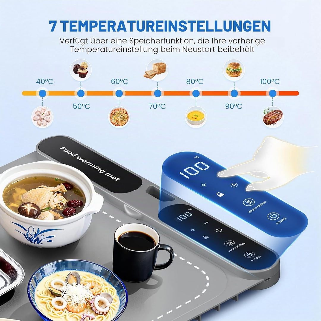 Elektrischer Speisenwärmer, tragbar, faltbar, aus Silikon, 40-100 °C, leicht zu reinigen, mit Nano-M