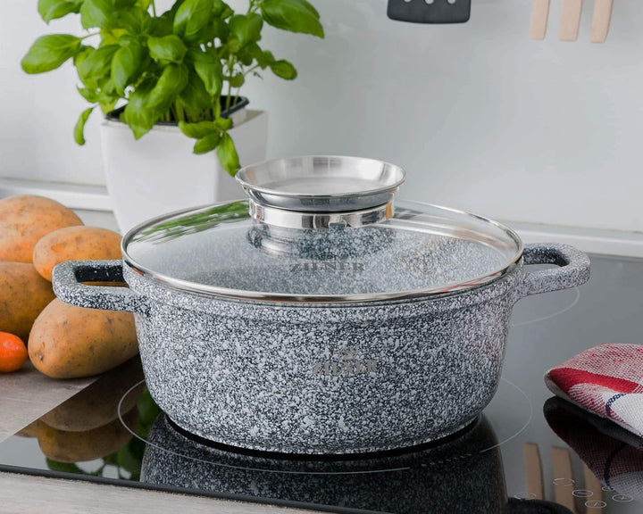 Topfset Induktion 8-Teilig mit Glasdeckel | Kochtopf Set 4 Töpfen aus Aluminiumguss | 4x Kochtöpfe Ø