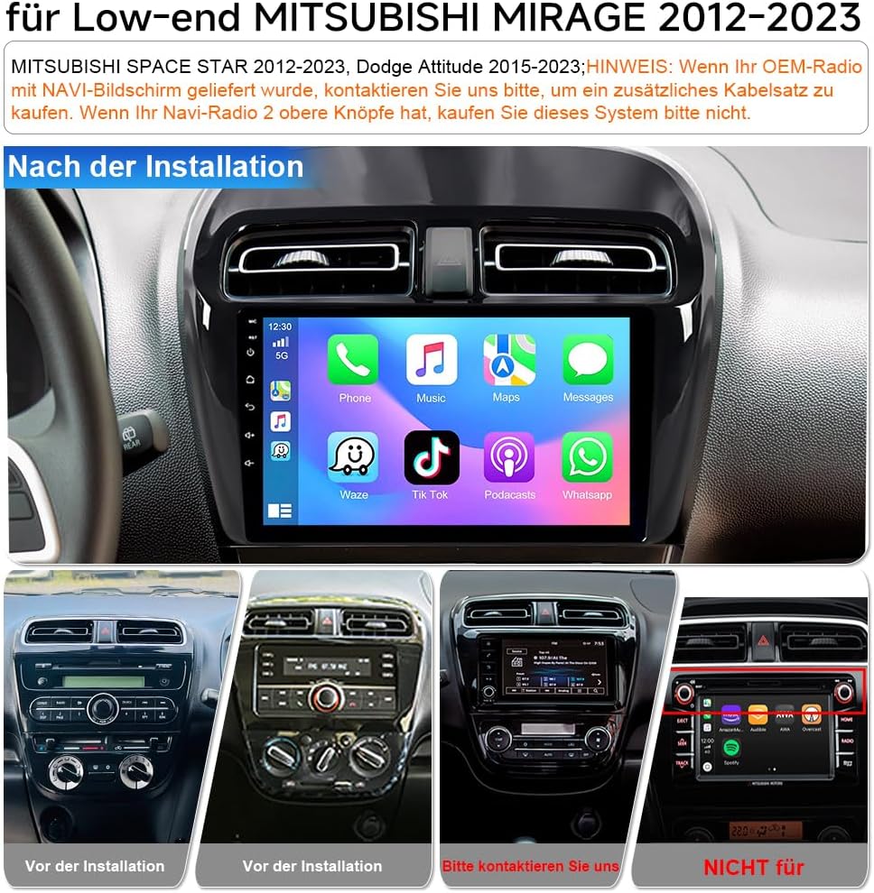 4+64GB Android 15 Autoradio für Mitsubishi Space Star Mirage 2012–2023, 9 Zoll Touchscreen 8-Kern, B