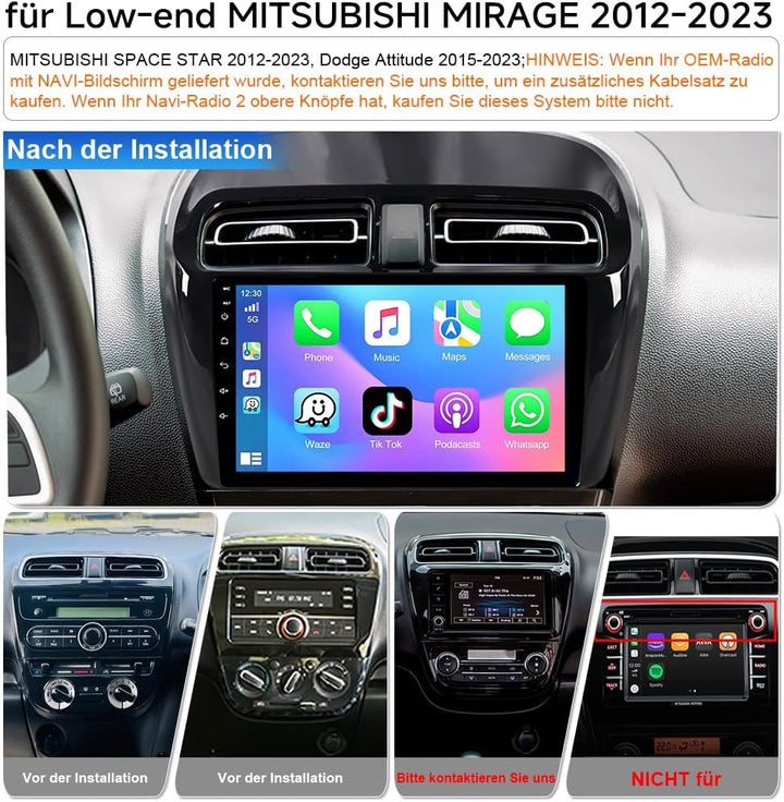 4+64GB Android 15 Autoradio für Mitsubishi Space Star Mirage 2012–2023, 9 Zoll Touchscreen 8-Kern, B