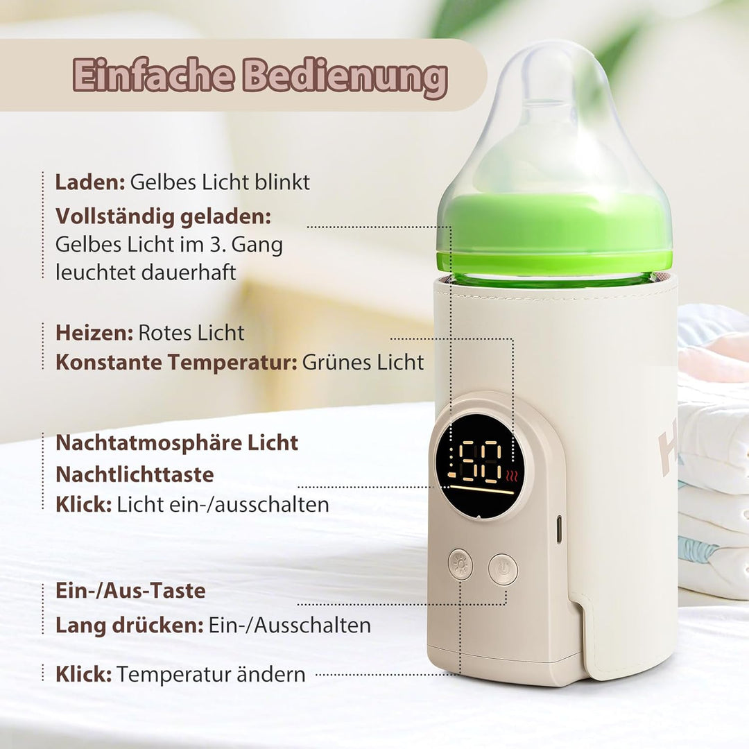 Tragbarer Flaschenwärmer Baby, Flaschenwärmer Baby Unterwegs mit LCD-Display, USB-Aufladung, 6 Einst