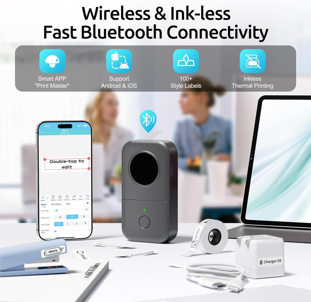Phomemo D30 Bluetooth Etikettendrucker - Etikettiergerät Mini Beschriftungsgerät Selbstklebend Label
