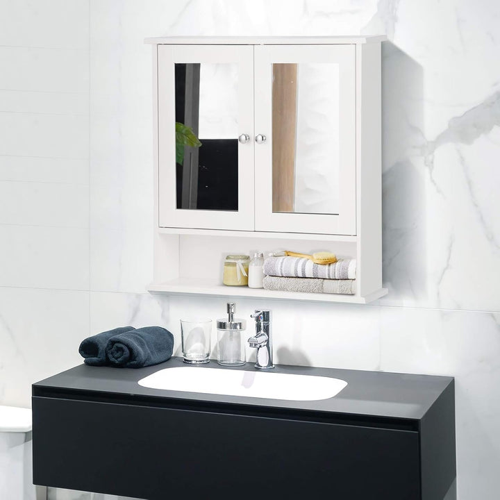 GIANTEX Hängeschrank mit Spiegel, Spiegelschrank Wandschrank mit 2 Türen, Badschrank Badezimmerschra