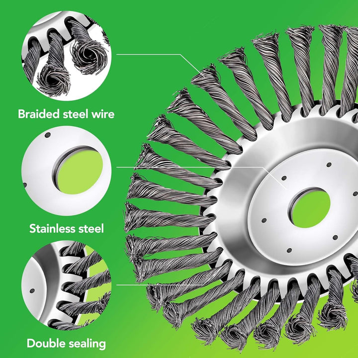 GARHWAL Wildkrautbürste für Motorsensen, Freischneider & Rasentrimmer - Kegelbürste 200 mm x 25,4 mm
