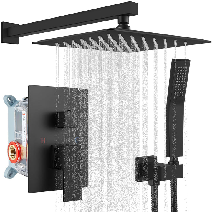 Regenduschsystem Mattschwarz mit Hochdruck 25,4 cm Duschkopf Handbrause Quadratisch Duschkopf Badezi