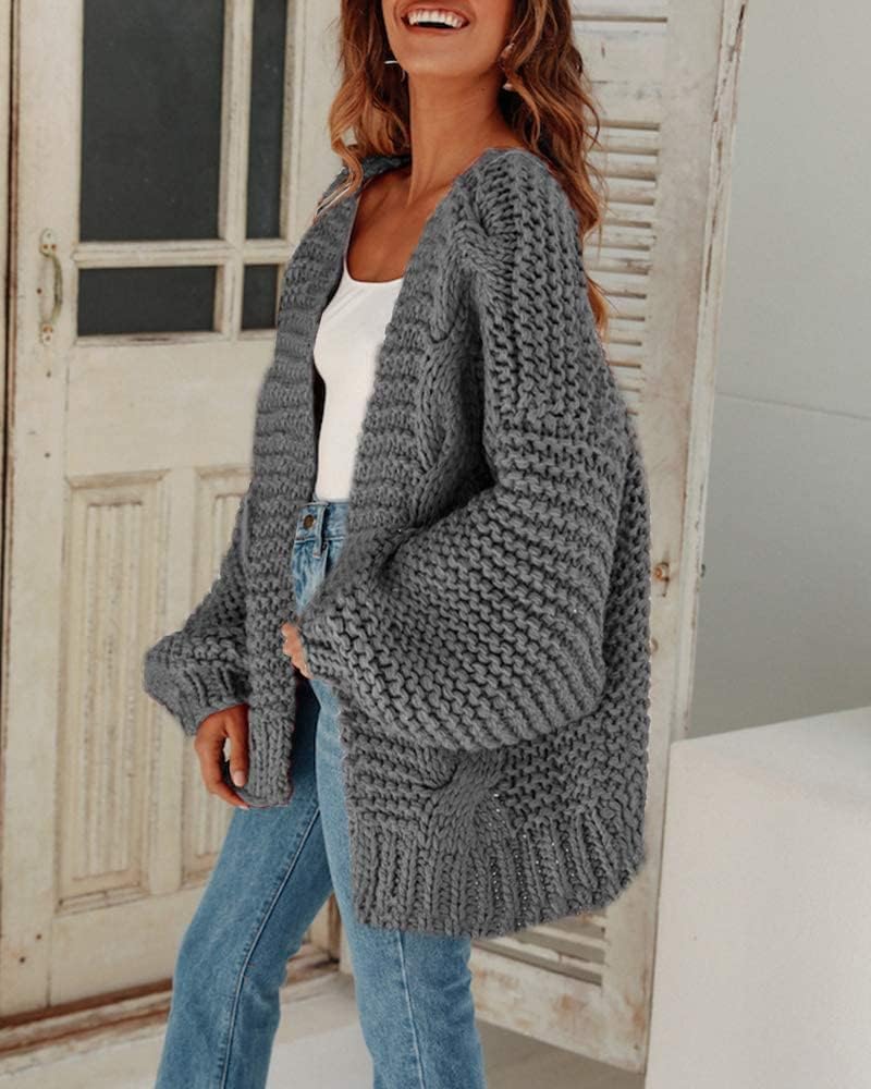 Cicy Bell Damen Strickjacken Cardigan Lose Laternenärmel Elegante Übergrosse Pullover M Grau, M Grau