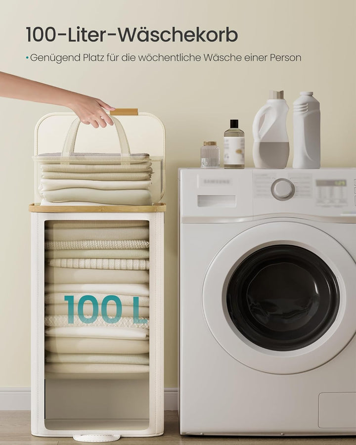 SONGMICS Wäschekorb mit Deckel, Wäschesammler, Wäschetruhe, Wäschetonne, Wäschesack herausnehmbar, B