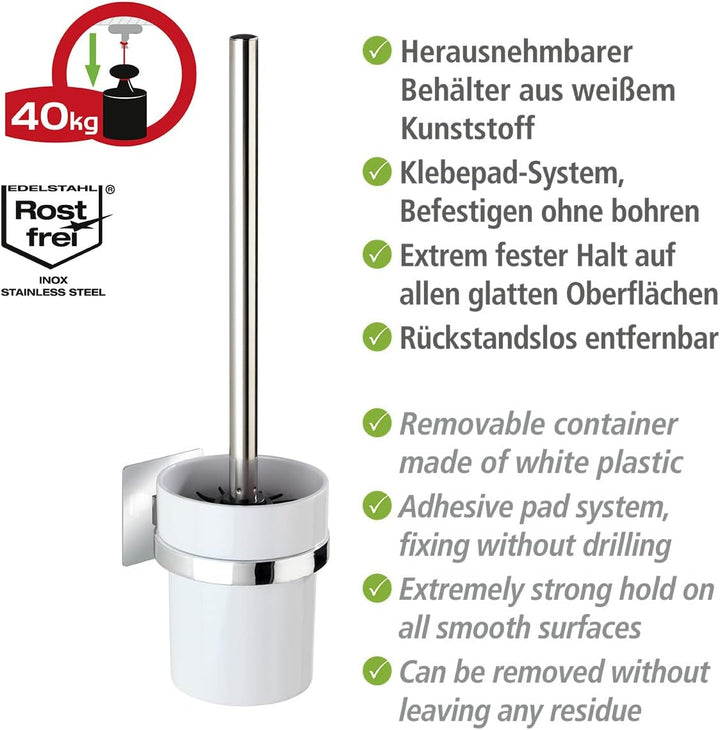 WENKO Turbo-Loc® WC-Garnitur Quadro - WC-Bürstenhalter, Befestigen ohne bohren, Kunststoff (ABS), 9.
