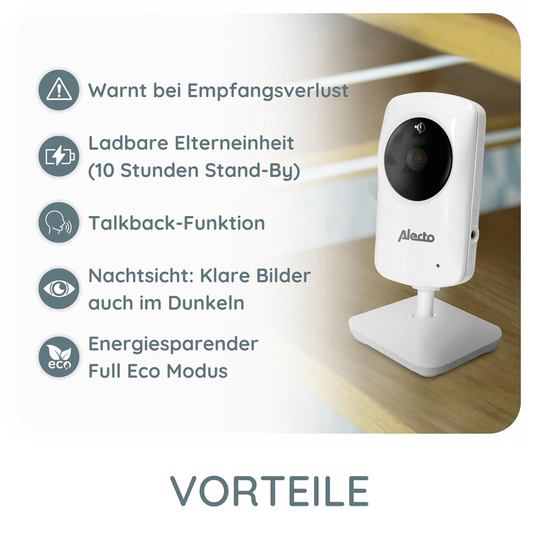 Alecto DVM-64 Funk Kamera Babyphone (100% störungsfrei & privat) mit schwenkbarer video Kamera, Nach